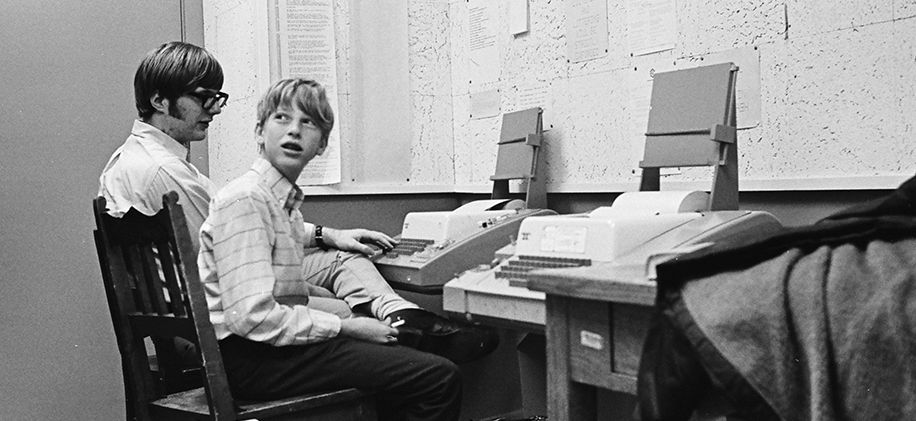 Microsoft&nbsp;co-founders&nbsp;Bill Gates (right) and&nbsp;Paul Allen (left) first met as teenagers in the late 1960s at&nbsp;Lakeside School&nbsp;in Seattle, Washington. Courtesy of the Bruce Burgess Archive