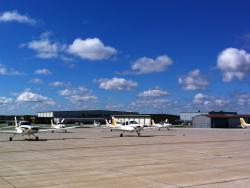 Part of the Purdue Cirrus training fleet on the ramp